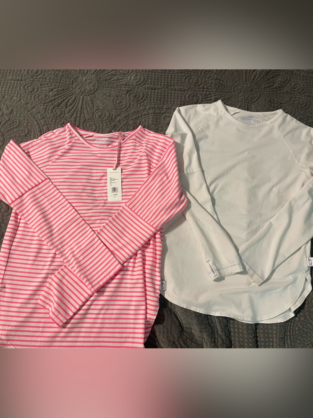 Vineyard Vines Pink Stripe & White Long Sleeve Kids Tees